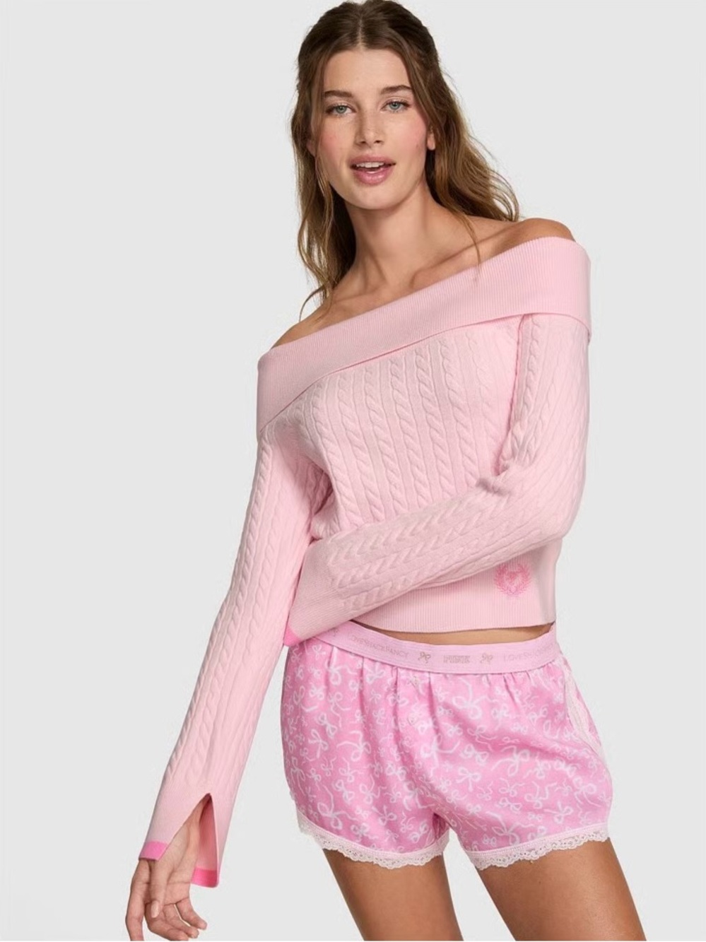 LoveShackFancy x PINK Pink Knit Off the Shoulder Sweater Limited Edition